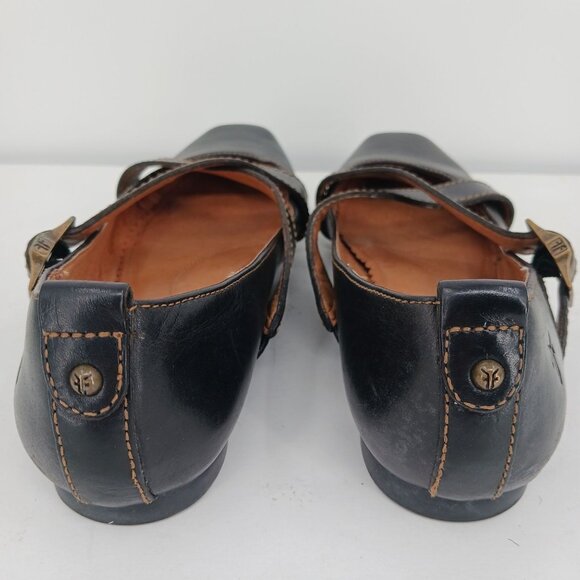Frye Megan Criss Cross Mary Jane Flats 9M Black Leather - Picture 4 of 16